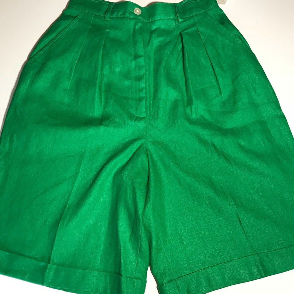 Talbots 100% Linen Green Walking Bermuda Shorts